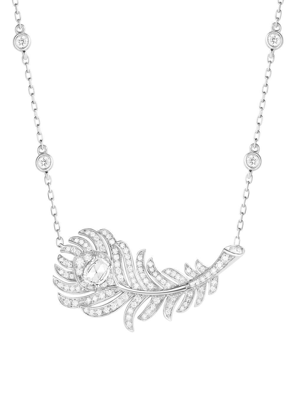 Boucheron - 18kt white gold Plume de Paon diamond pendant necklace - unisex - Diamond/18kt White Gold - One Size - Silver