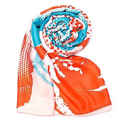 ELLE法式浪漫優雅圖案披肩 _粉+藍