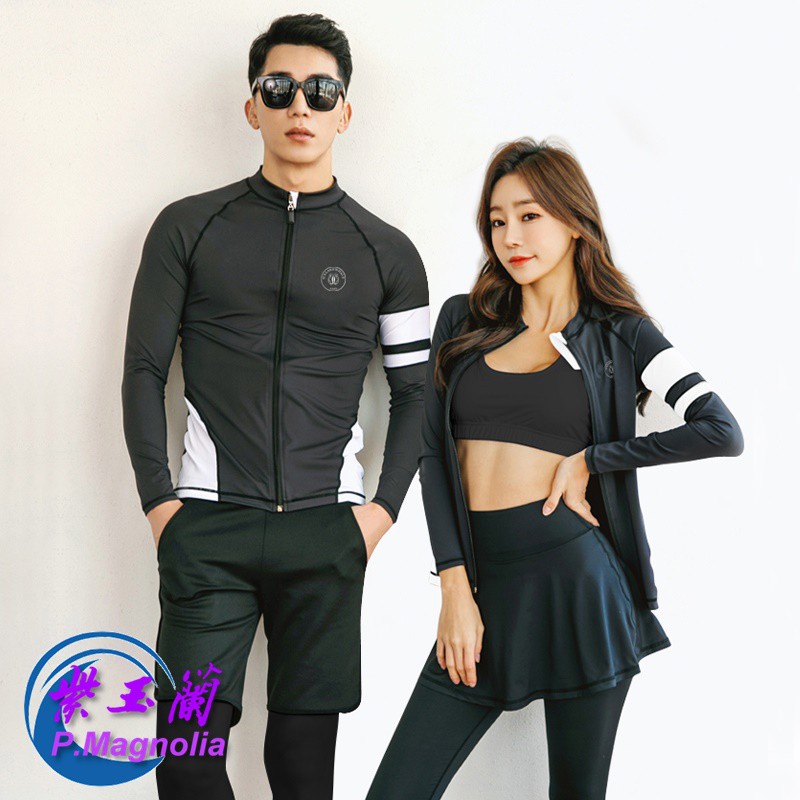 材質：泳衣專用防曬（錦綸）通過中空螺旋織法，當陽光照射織物上，大部份光線則被織物的螺旋中空部份散射和過濾，能有效的阻隔空氣中的98%的紫外線速乾排汗防曬材質，彈性佳。泳衣是正常貼合身設計，依體重選，正