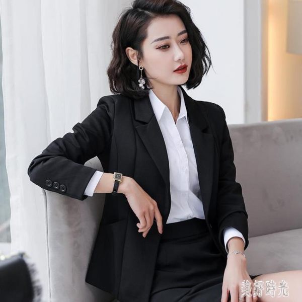 短款西裝外套 休閒西裝秋新款正裝工作服韓版長袖職業裝小西服 zh6207『美好時光』