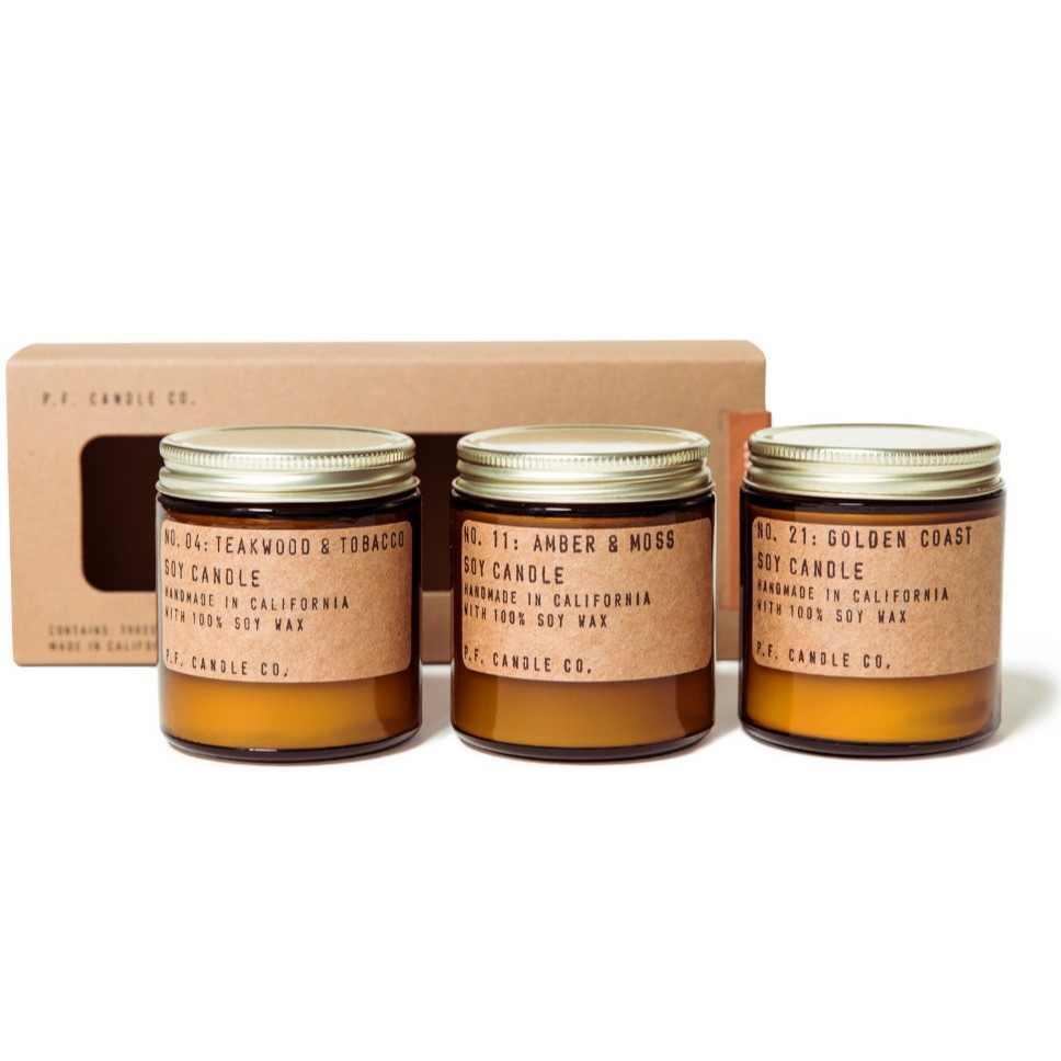 美國 PF P.F. Candle 香氛蠟燭 禮盒 大豆蠟 手工 精油 3入組 柚木 琥珀 洛杉磯 【瑰朵選物香氛館】