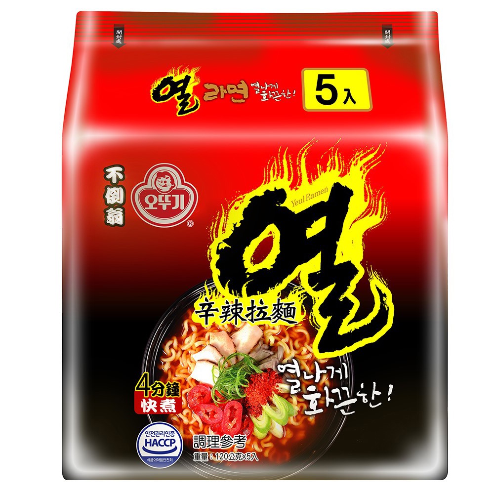*品名：【OTTOGI】不倒翁辛辣拉麵*規格： 120G*5入*成分：小麥麵粉、修飾馬鈴薯澱粉(馬鈴薯澱粉、粘稠劑(醋酸澱粉))、棕櫚油、 馬鈴薯澱粉、小麥蛋白、鹽、乳化劑...等*保存期限：約12個