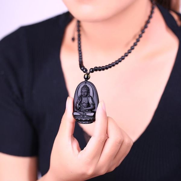 開光黑曜石吊墜男士女生肖守護神本命佛項鍊辟邪轉運菩薩水晶飾品【聖誕節交換禮物】