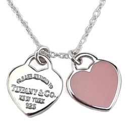 Tiffany 心心相映迷你吊牌墜飾925純銀粉紅瓷項鍊