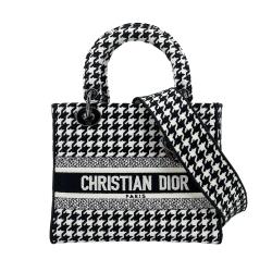 Dior 展示品 Lady D-Lite 限定款千鳥格手提斜背兩用包(黑/白)