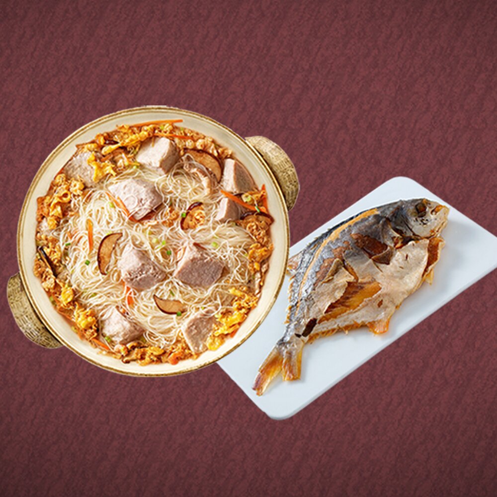 >肥美金鯧魚酥炸美味>嚴選大甲芋頭融入私房特調高湯，清甜回甘，經典台菜佳餚，為餐桌上不可或缺的好味道。>年年有餘，富貴吉祥