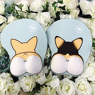 可愛滑鼠墊矽膠護腕-柯基柔軟舒適大PP滑鼠墊2款[時尚巴黎]