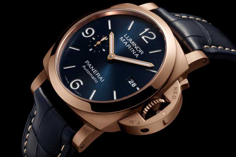 PANERAI「「LUMINOR MARINA GOLDTECH」腕錶，Goldtech材質錶殼，錶徑44mm╱721,000元。（圖╱PANERAI提供）