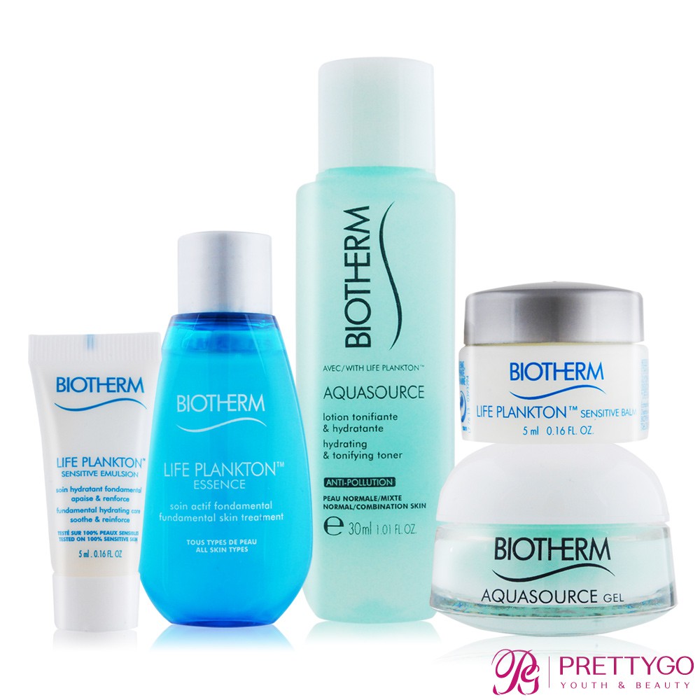 BIOTHERM碧兒泉 奇蹟平衡保濕套組[精露14ml+修護霜5ml+乖乖乳5ml+機能水30ml+水光草凝凍15ml]