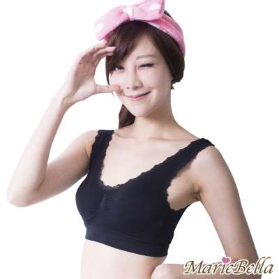 運動內衣 蕾絲舒適無鋼圈運動內衣(神秘黑)MarieBella
