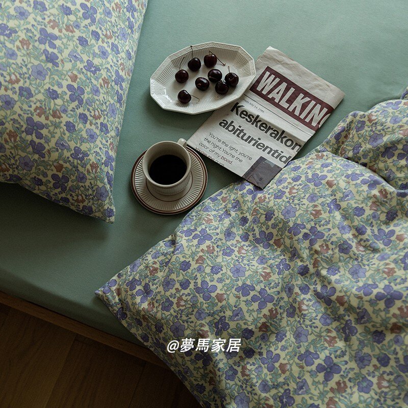 清新活性小碎花全棉針織床包四件組 天竺棉 綿軟 貼身 床包 被套 被罩 單人 雙人 加大