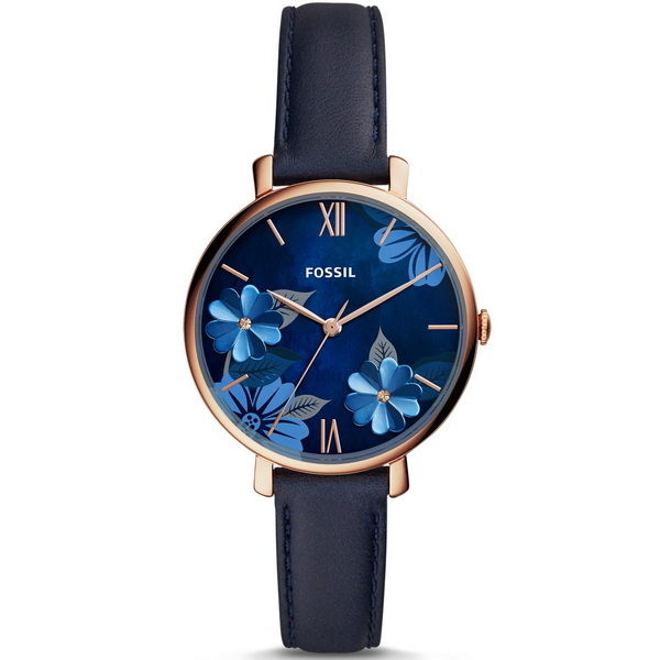 【台南 時代鐘錶 FOSSIL】ES4673 Jacqueline花漾美學簡約三針時尚腕錶 皮帶 藍色 36mm