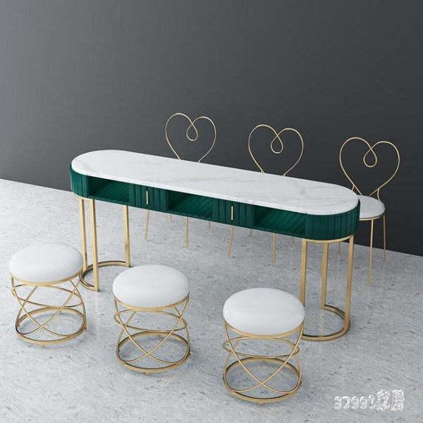 美甲桌子經濟型單雙人美甲桌椅套裝北歐網紅大理石美甲臺 LR7895【Sweet家居】