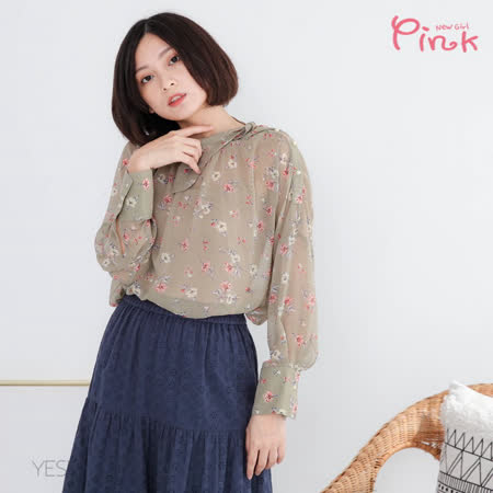 Pink*滿版碎花透膚上衣 P1207BD