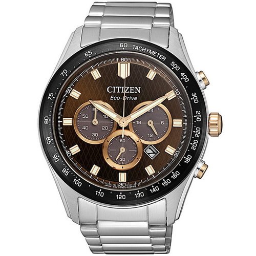 CITIZEN 星辰 光動能 三眼計時運動手錶 CA4456-83X 咖啡金 43mm