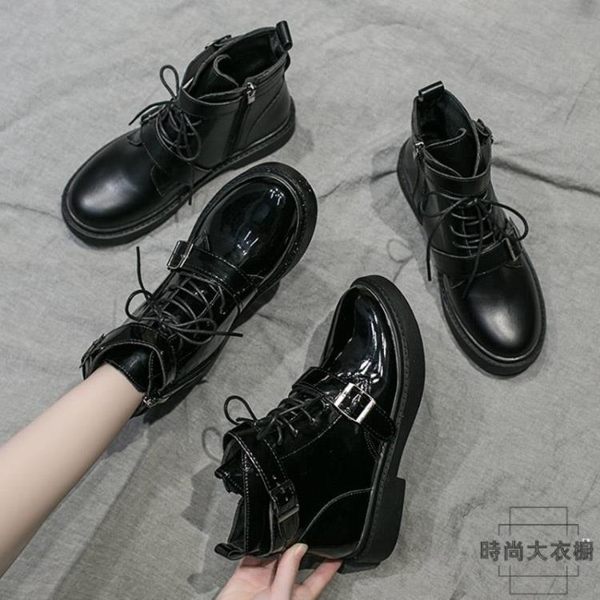 高幫潮鞋女馬丁靴2019秋季新款黑色百搭英倫風帥氣機車短靴薄款潮