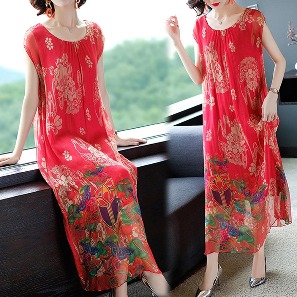 【韓國K.W.】(預購) XL-3XL 年度精選簡約百搭桑蠶絲洋裝