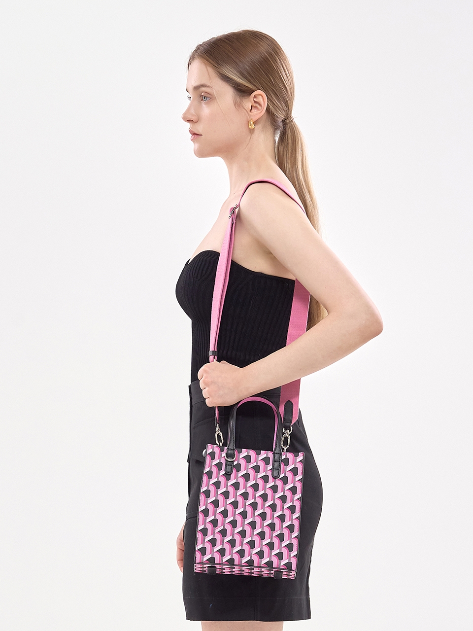 ROSA.K Cavas Monogram SS Tote Bag_Pink Black