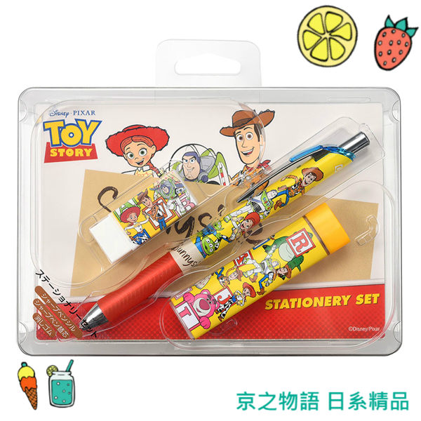 【京之物語】日本迪士尼玩具總動員明信片機械自動鉛筆橡皮擦文具組 筆芯 正版商品-預購