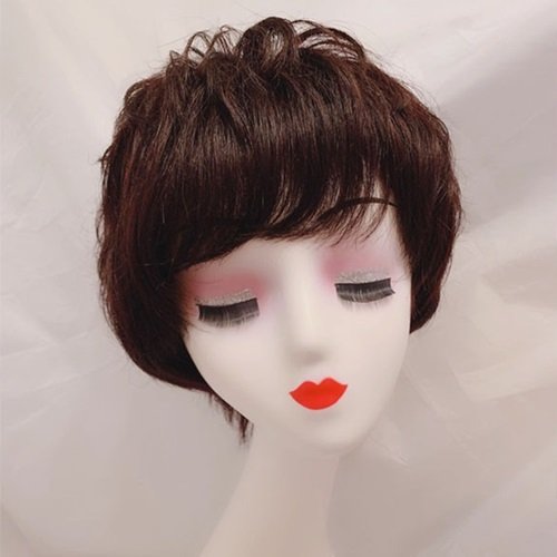 【米蘭精品】整頂假髮真髮絲短假髮-手織斜瀏海蓬鬆捲髮女假髮2色73vr4