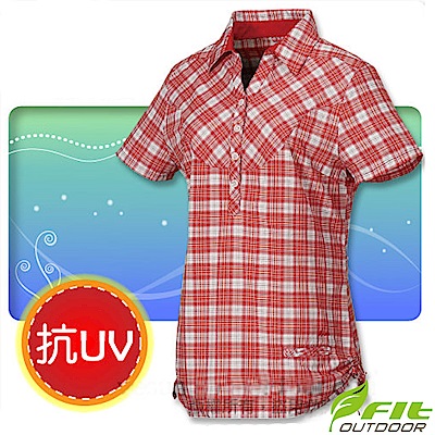 FIT 女新款 格紋吸排抗UV短袖襯衫_FS2201 魅力紅