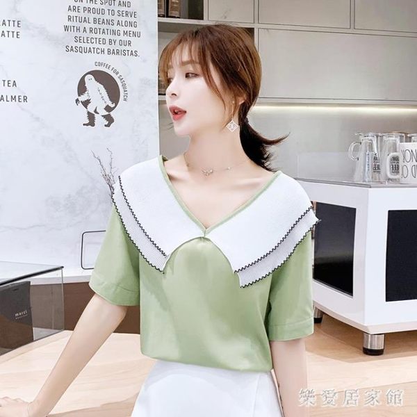 新款韓版時尚小清新夏裝超仙氣質荷葉邊領洋氣雪紡衫上衣女 LN1773【樂愛居家館】