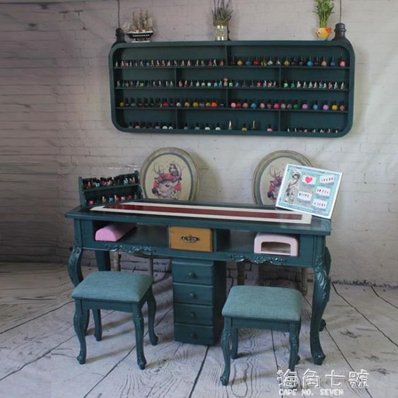 歐式美甲桌子復古單人雙人三人美甲桌椅套裝美甲店工作臺網紅