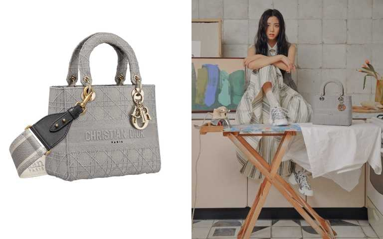 DIOR Lady D-Lite 石灰色籐格紋刺繡帆布中型提包140,000元（背帶另購）（圖／品牌提供） 