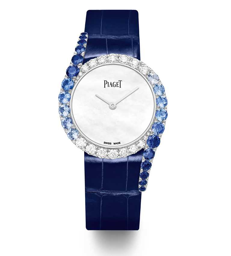 PIAGET「Limelight Gala」系列，18K白金漸層藍寶石鑲鑽高級珠寶腕錶╱頂級珍珠母貝錶盤，32mm，限量88只╱1,970,000元。（圖╱PIAGET提供）