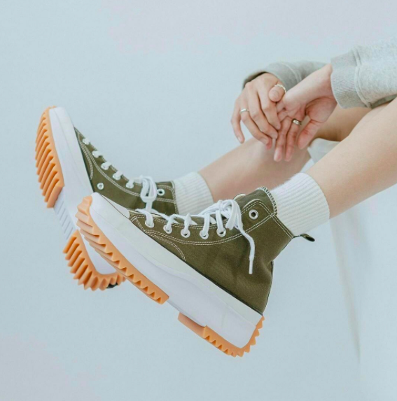 厚底高筒帆布鞋 軍綠