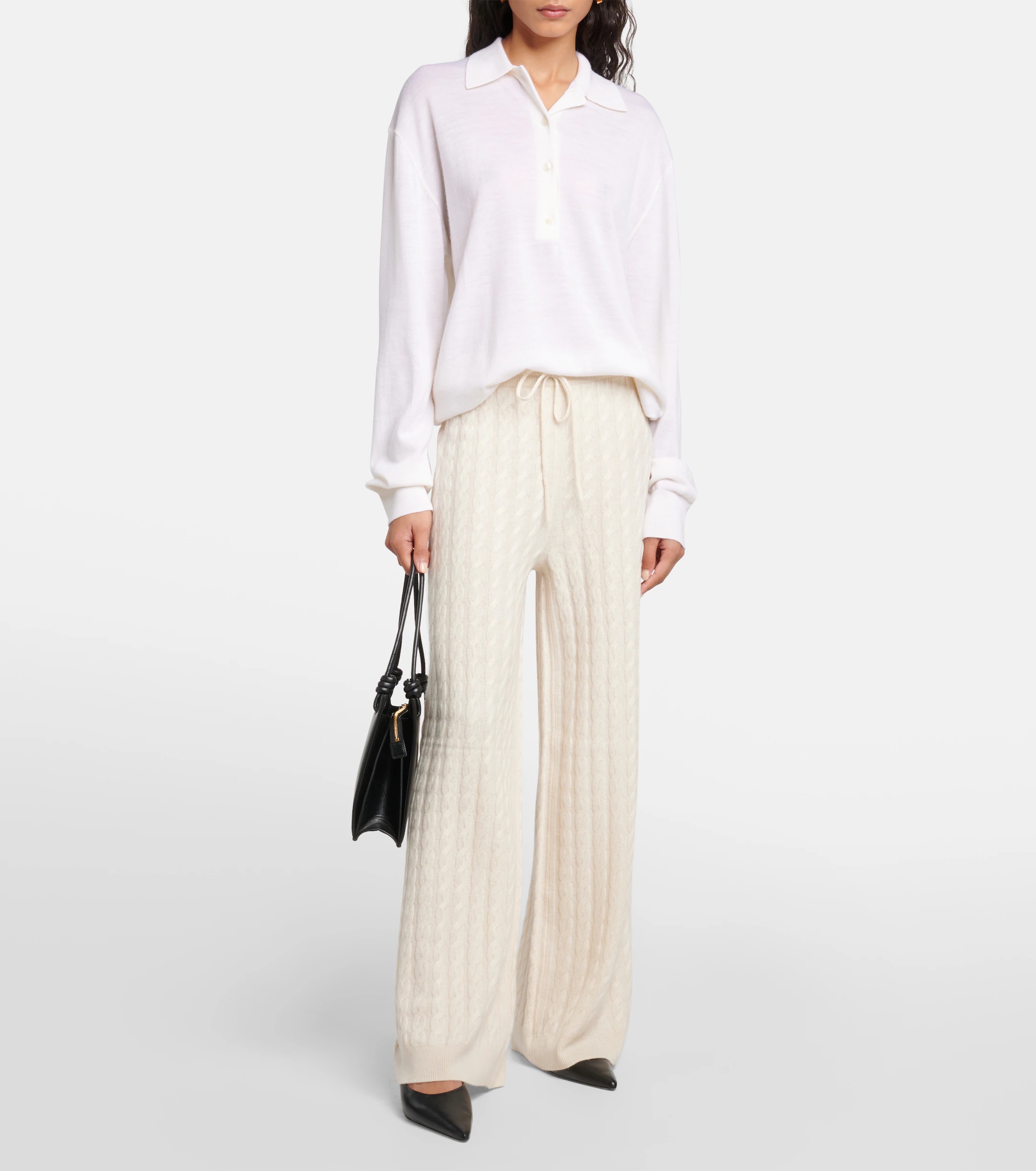 TOTEME Cable-knit wool-blend wide-leg pants