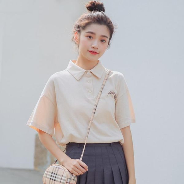 心機短袖t恤女小眾2019新款寬鬆古著感少女超火cec學生可愛POLO衫