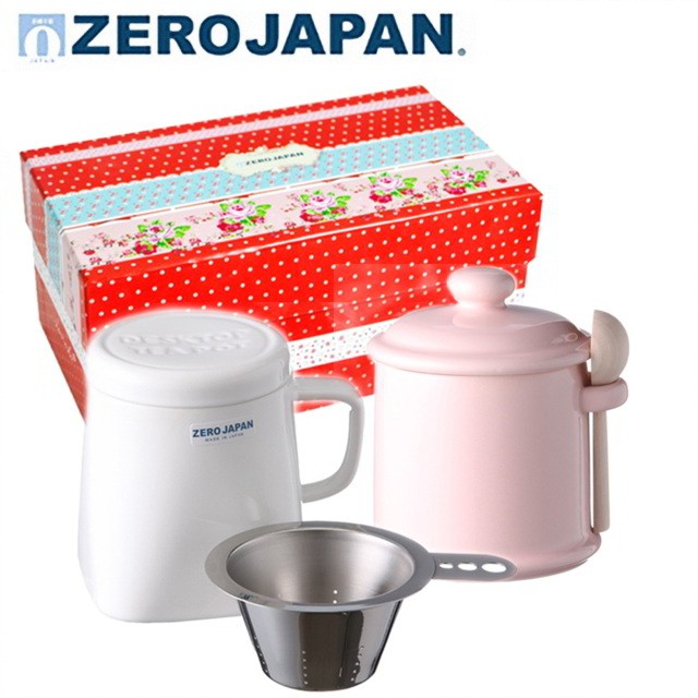 【ZERO JAPAN】陶瓷儲物罐(桃子粉)+泡茶馬克杯(白)超值禮盒組