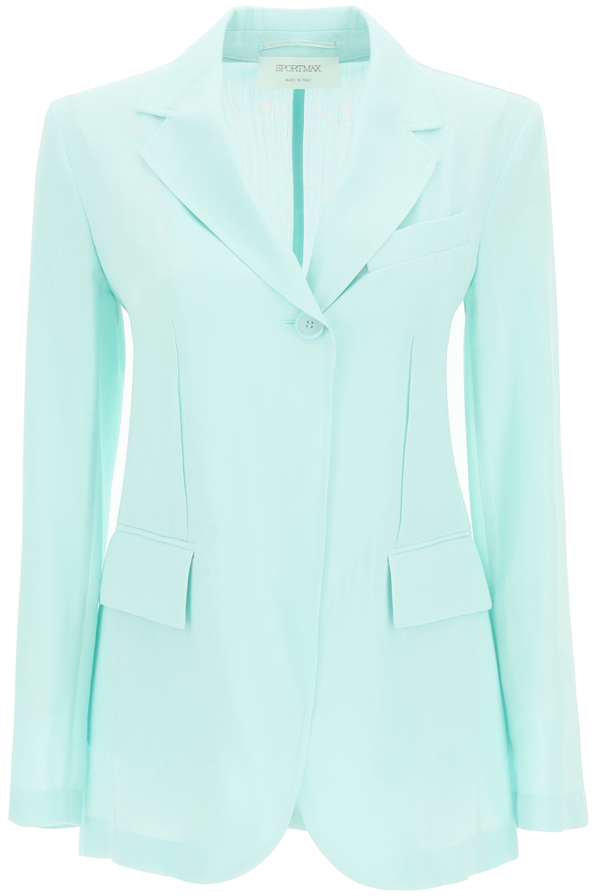 Sportmax unstructured tailored jacket in ramie and viscose with lapel collar and maxi back vent. Sli