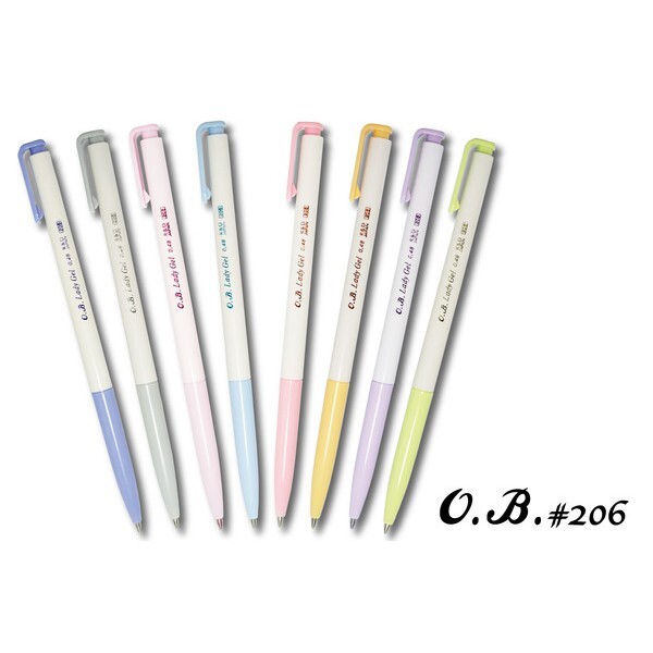 OB-206 粉彩自動中性筆 商品規格：0.48mm 商品顏色：藍、黑、紅、水藍、粉紅、紫、橘、淺綠...8種可選擇 商品簡介： *八種粉彩外桿，點綴好心情 *八種墨水顏色，註記重點，一目暸然 *0.