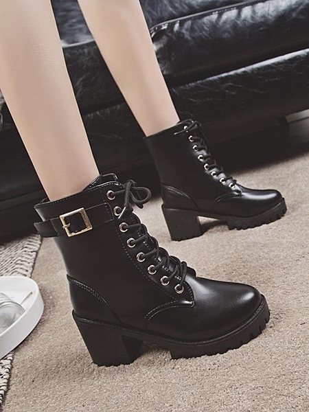 馬丁靴女英倫風裸靴子女短靴高跟中筒靴韓版百搭粗跟女靴單靴