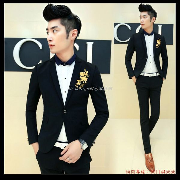 (45 Design) 全館西裝來圖訂做春秋冬新品韓版西裝男潮流刺繡外套西服男士外套男1