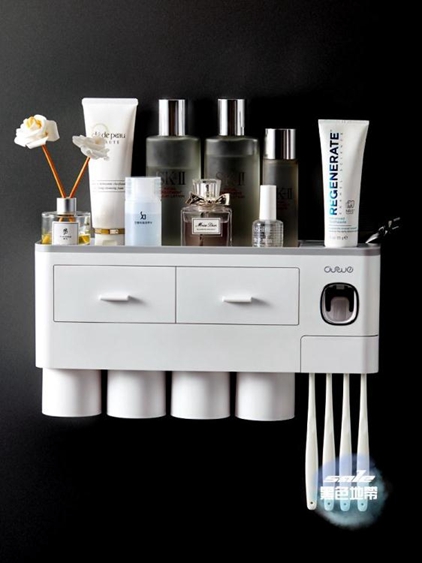 牙刷置物架刷牙杯漱口杯掛牆式衛生間免打孔壁掛牙膏牙具牙缸套裝