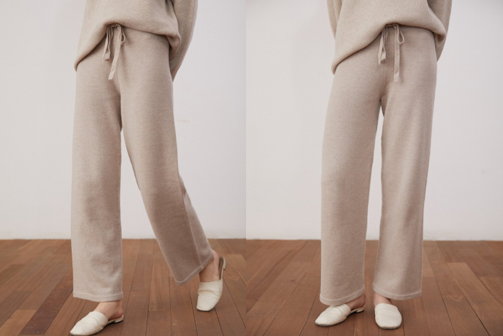 針織全羊毛冬日直筒寬腿褲