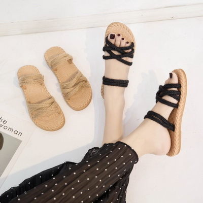 涼鞋日系森女風編織繩兩穿型平底涼鞋【02S11250】