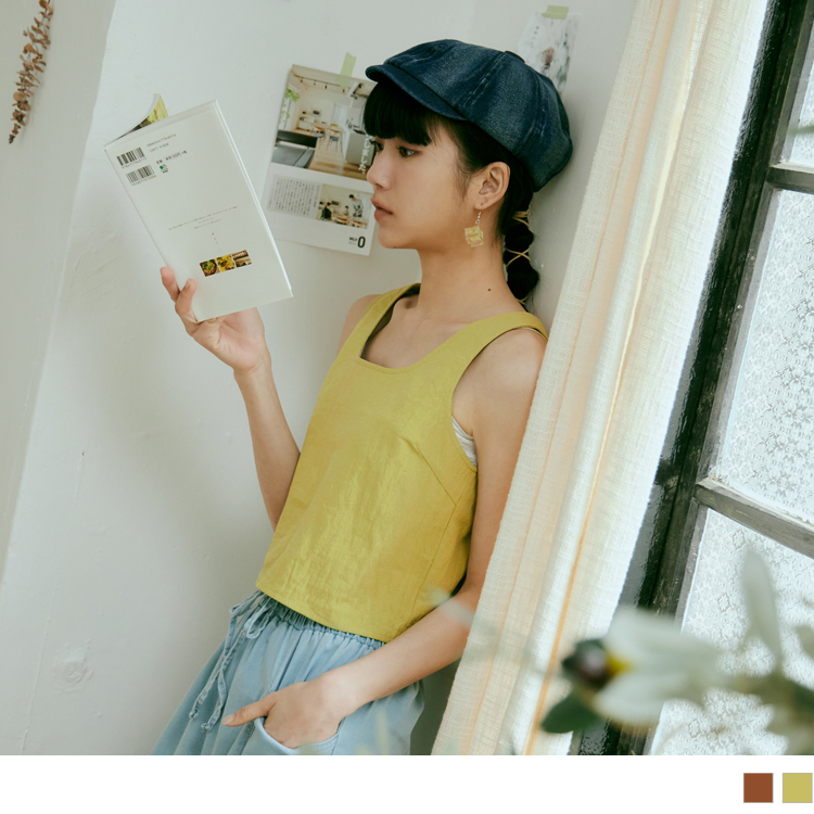 純棉方領短版背心上衣