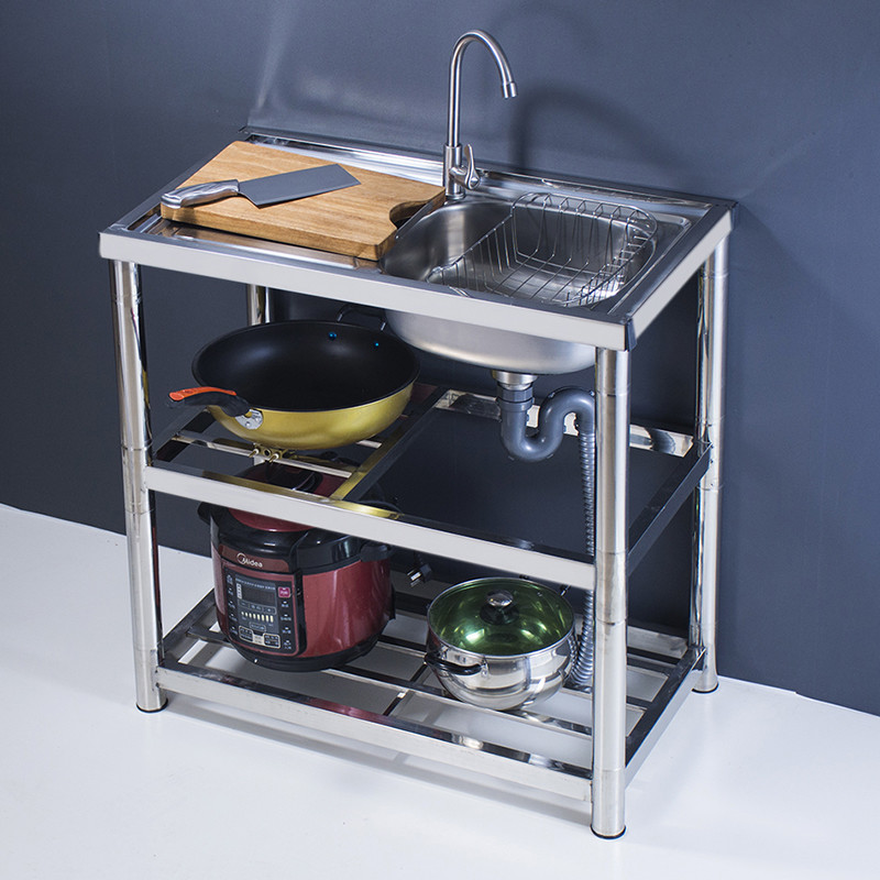 落地不鏽鋼水槽 不銹鋼水槽單槽 廚房洗碗池洗菜盆簡易套餐落地家用一體帶置物架