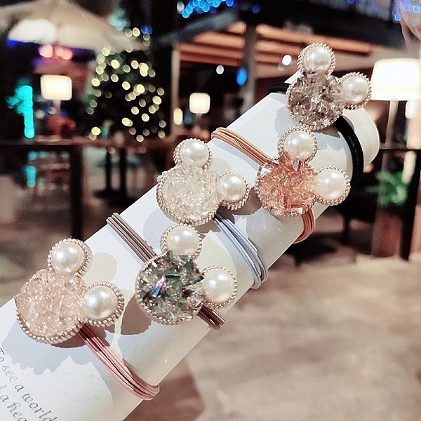 韓系髮飾 氣質甜美可愛珍珠水晶5色一組髮束