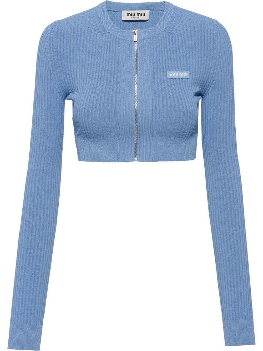 Miu Miu - logo-embroidered cropped cardigan - women - Viscose - 36 - Blue