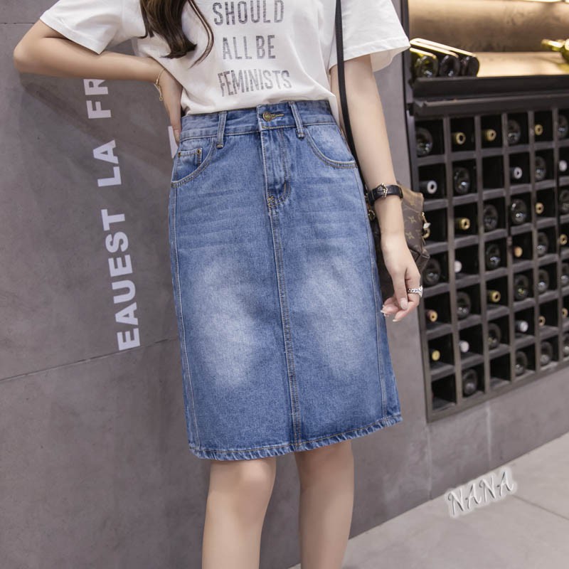 【現貨】韓系復古風高腰半身裙子顯瘦及膝裙A字裙韓妞必備丹寧牛仔裙加大尺碼包臀裙子