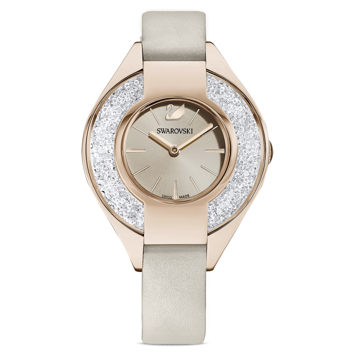 Swarovski Crystalline Sporty 手錶, 真皮錶帶, 灰色, 香檳金色色調PVD