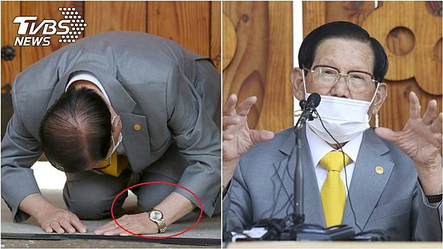 新天地教會教主李萬熙下跪道歉，手錶成為話題焦點。（圖／達志影像美聯社)