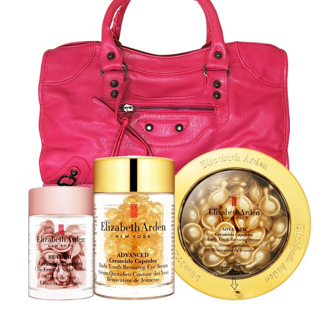 ARDEN 雅頓 玫瑰金抗痕膠囊(臉膠) 30顆+超進化黃金導航膠囊(臉膠) 60顆+超進化黃金導航膠囊(眼膠) 60顆+巴黎典藏機車包-桃色