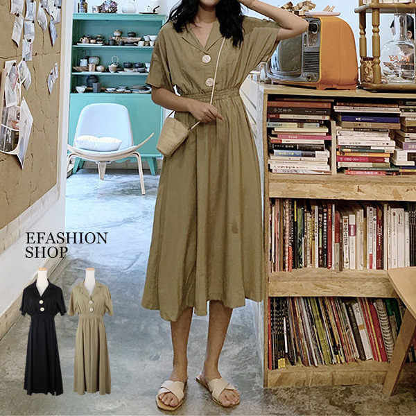 長洋裝-兩扣縮腰西裝領長洋裝-eFashion 預【K16539108】