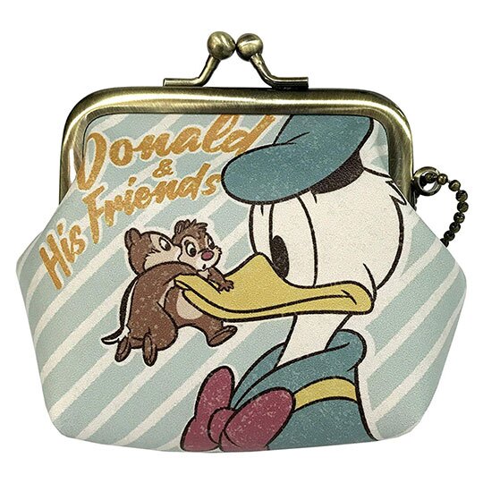 〔小禮堂〕迪士尼 唐老鴨 奇奇蒂蒂 皮質口金零錢包《綠棕.鼻子上》收納包.耳機包